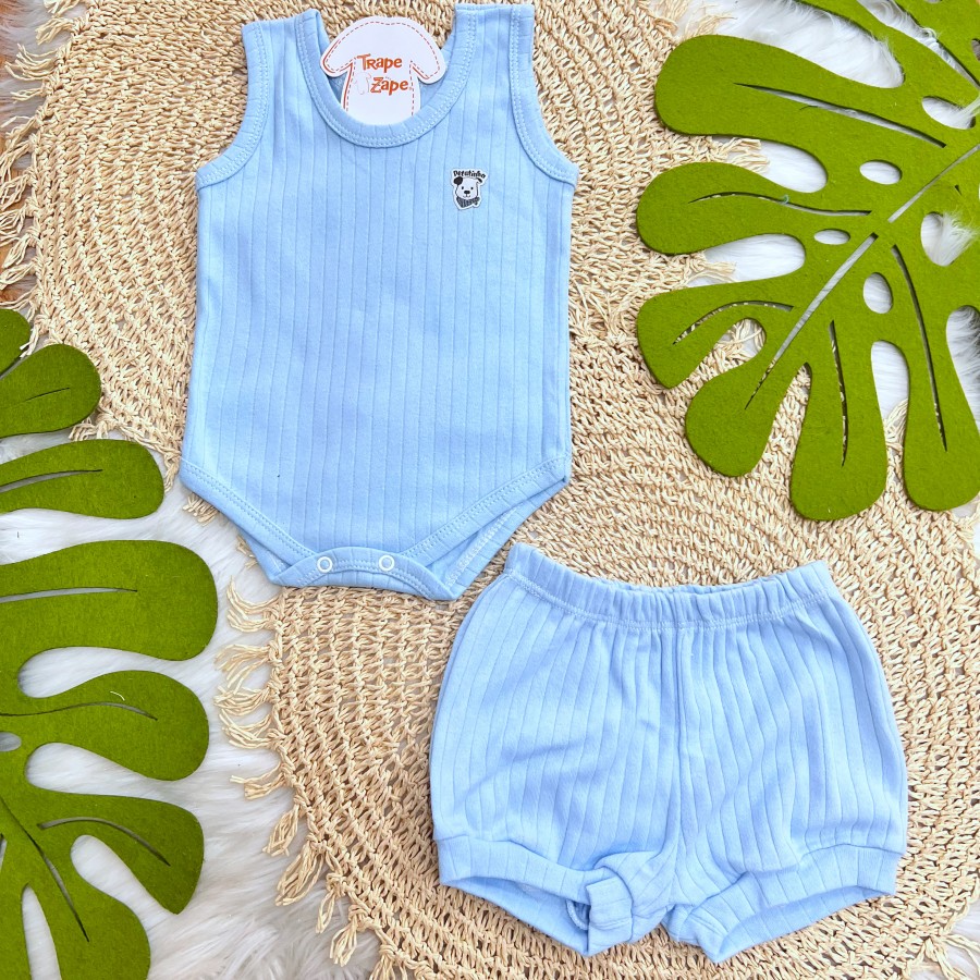 Conj. Body Regata e Short Canelado - Azul